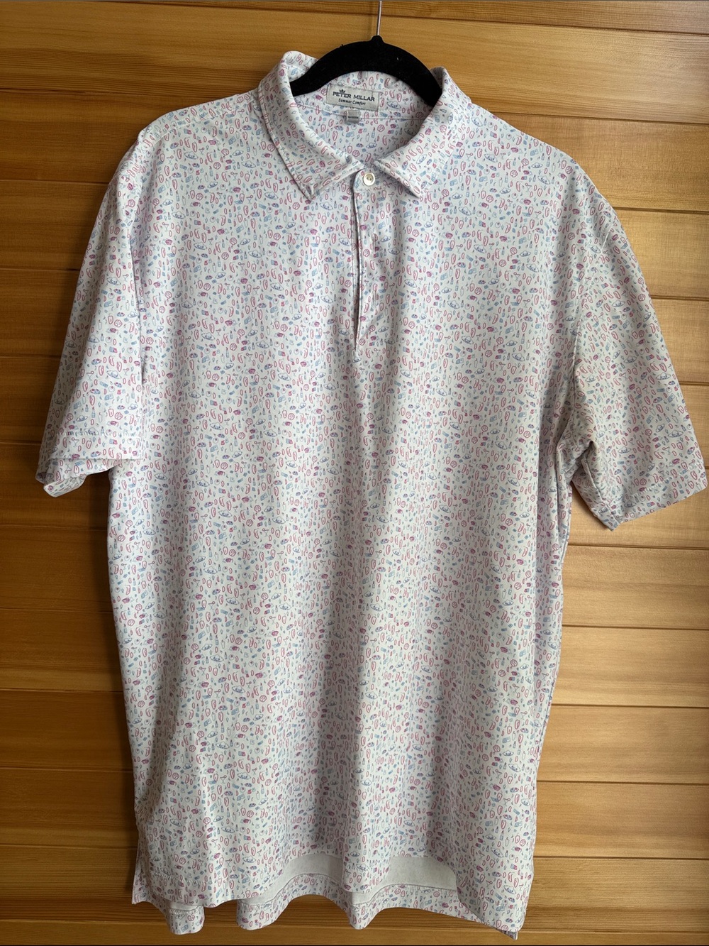 Peter Millar White Polo with Pink Micro Print